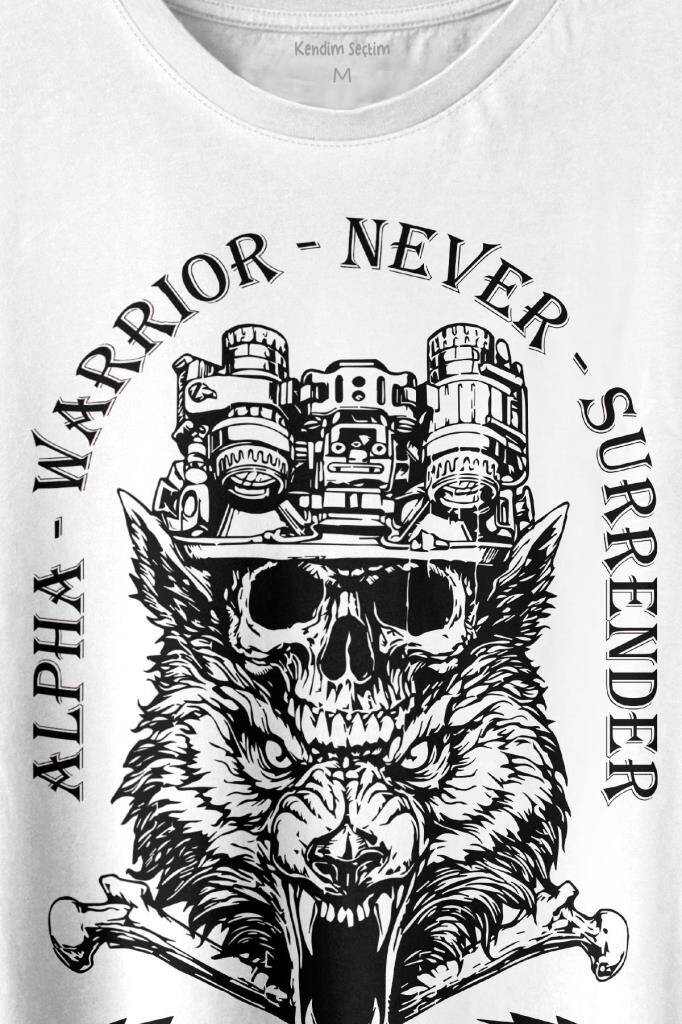 Alpha Warrior Military Savaşçı Kurt Bozkurt Baskılı Tişört Unisex T-shirt (1)