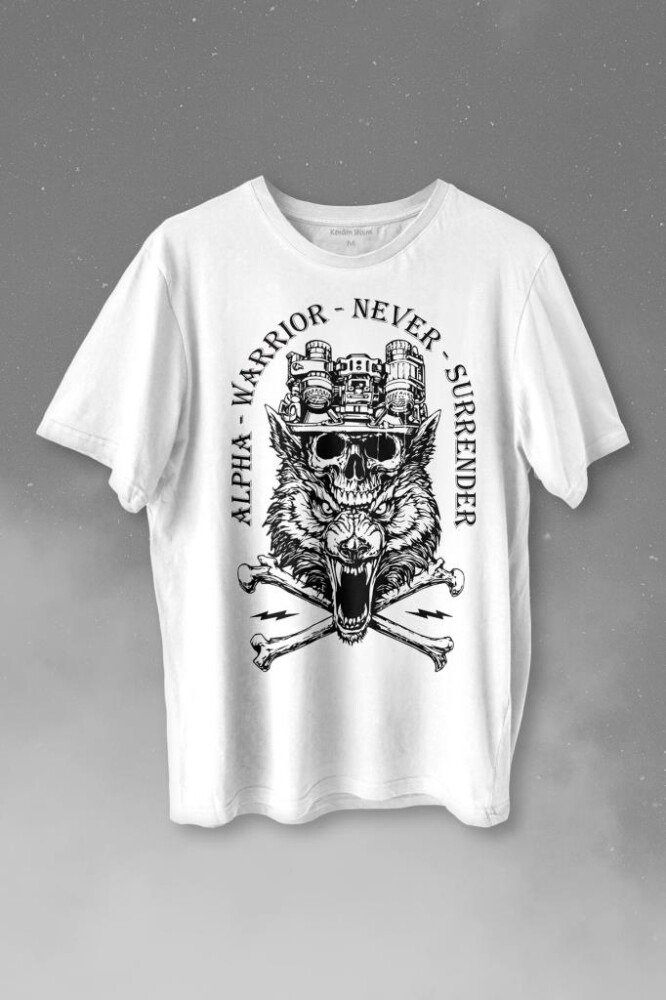 Alpha Warrior Military Savaşçı Kurt Bozkurt Baskılı Tişört Unisex T-shirt - 1