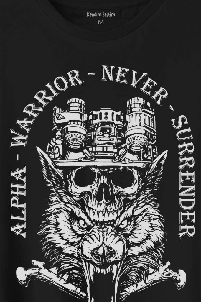 Alpha Warrior Military Savaşçı Kurt Bozkurt Baskılı Tişört Unisex T-Shirt (1)