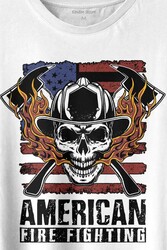 American Fire Fighter Skull Korsan Çekiç Kafalı Baskılı Tişört Unisex T-shirt - 2