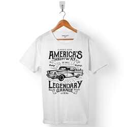 AMERİCA'S LEGENDARY GARAGE KLASİK AMERİKAN ARABA ERKEK TİŞÖRT - 1