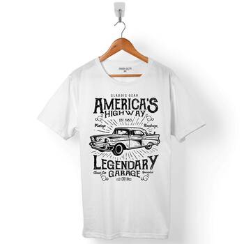AMERİCA'S LEGENDARY GARAGE KLASİK AMERİKAN ARABA ERKEK TİŞÖRT - 1