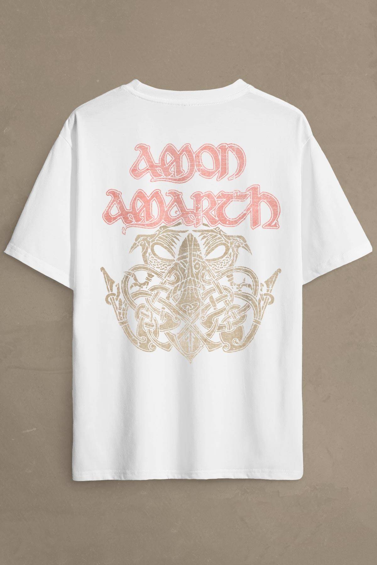 Amon Amarth Beyaz Oversize Tişört Metal Music Viking Baskılı Tişört (1)