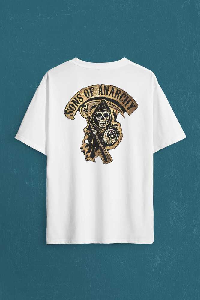 Anarşi Eylem I How To Draw The Sons Of Anarchy Sırt Ön Baskılı Oversize Tişört Unisex T-Shirt (1)