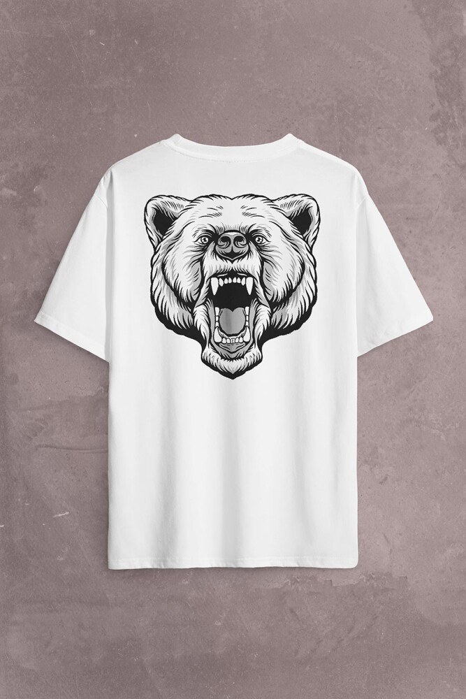 Angry Bear Head Kızgın Ayı Kafa Sırt Ön Baskılı Oversize Tişört Unisex T-Shirt - 2