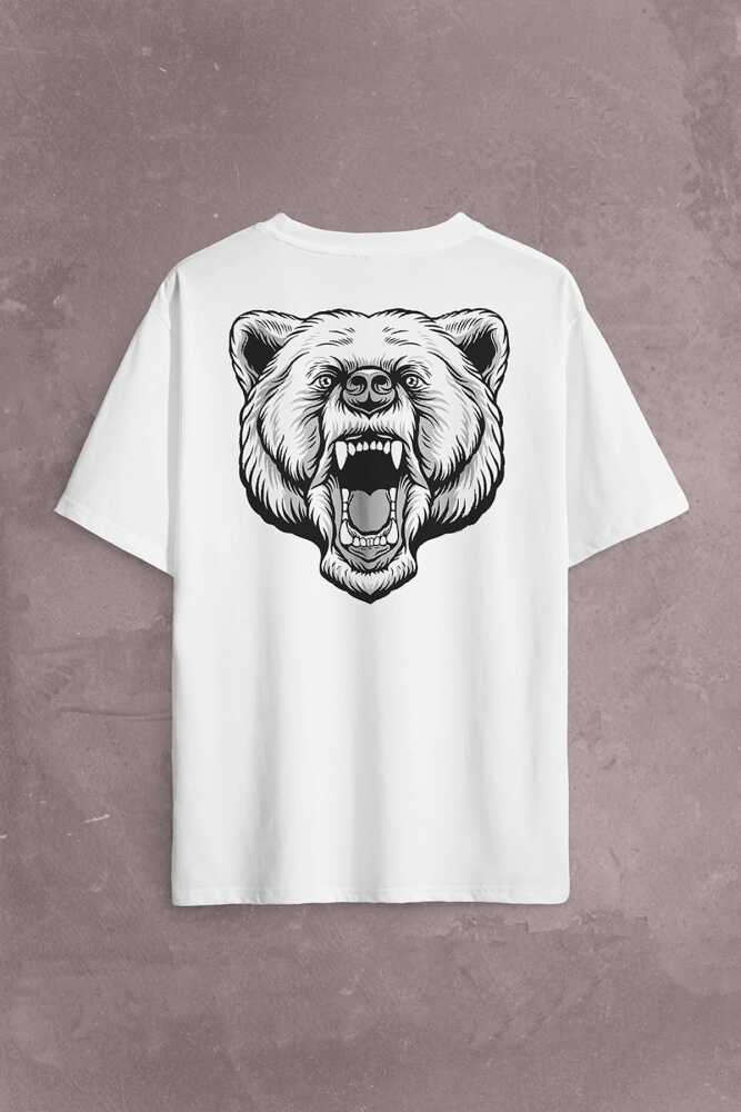 Angry Bear Head Kızgın Ayı Kafa Sırt Ön Baskılı Oversize Tişört Unisex T-Shirt (1)