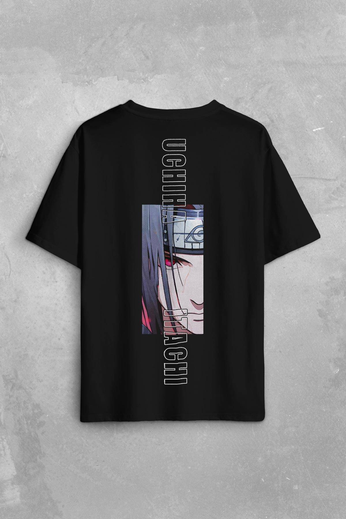 Anime Itachi Uchiha Naruto Manga Konoha Sharingan Baskılı Unisex Oversize T-shirt - 1