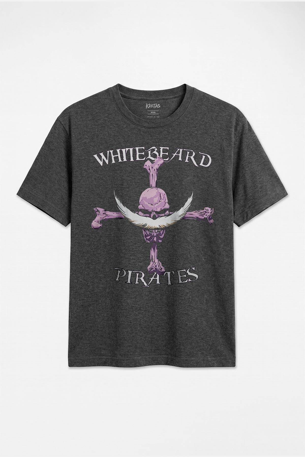 Anime Manga One Piece Whitebeard Pirates Luffy Regular Unisex Antrasit Melanj Tişört - 1