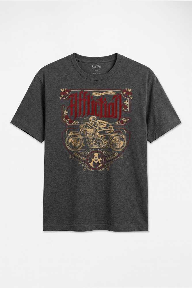 Antrasit Melanj Regular Unisex Death Rider Affliction Motosiklet Ölüm Sürücüsü Tişört - 1