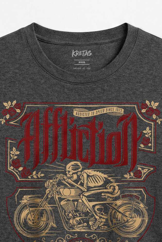 Antrasit Melanj Regular Unisex Death Rider Affliction Motosiklet Ölüm Sürücüsü Tişört - 2