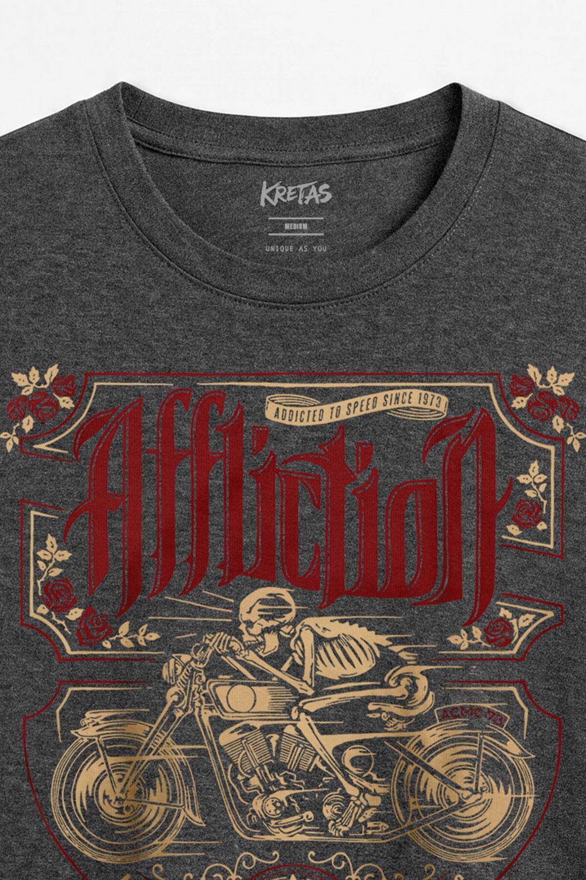 Antrasit Melanj Regular Unisex Death Rider Affliction Motosiklet Ölüm Sürücüsü Tişört (1)