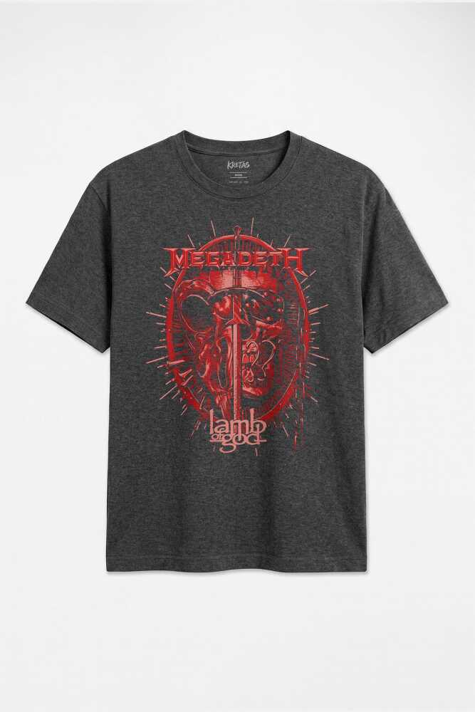 Antrasit Melanj Unisex Regular Fit Megadeth Lamb Of God Thrash Groove Metal Tişört