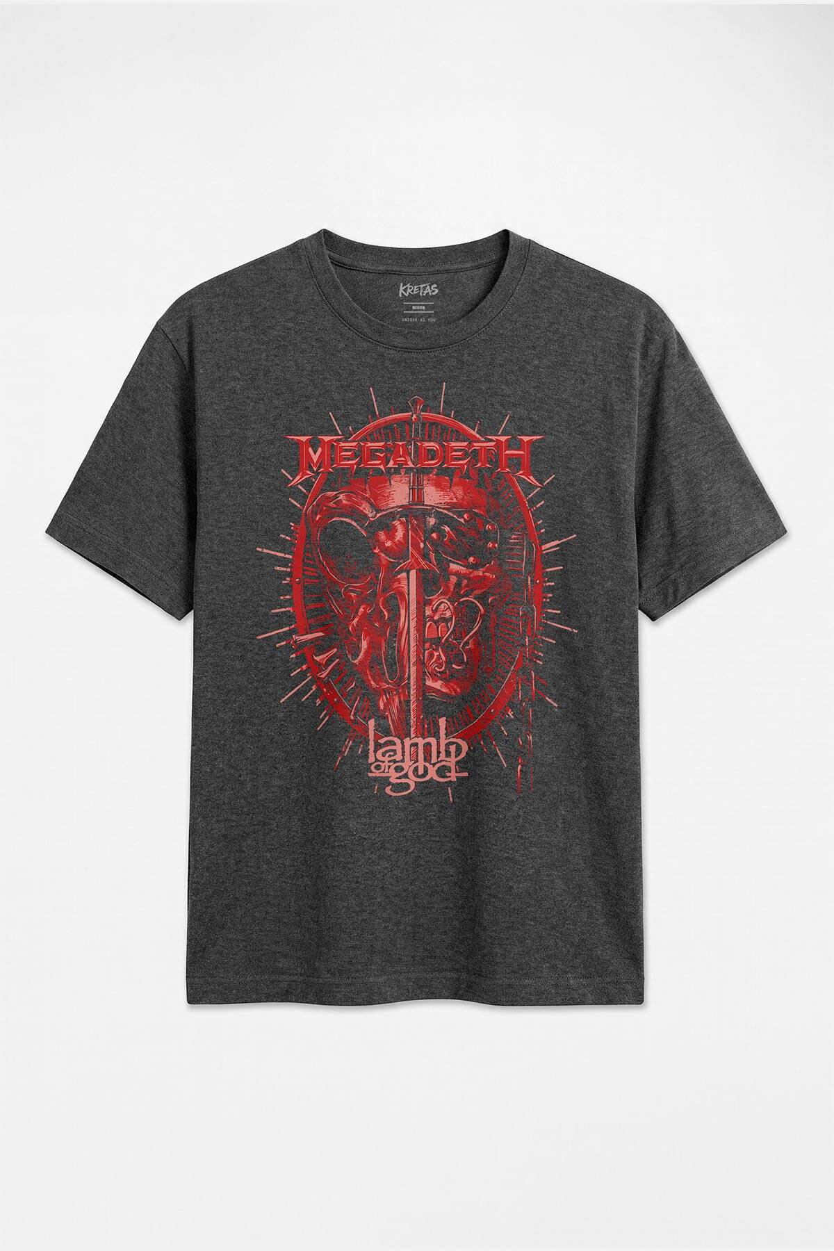Antrasit Melanj Unisex Regular Fit Megadeth Lamb Of God Thrash Groove Metal Tişört - 1