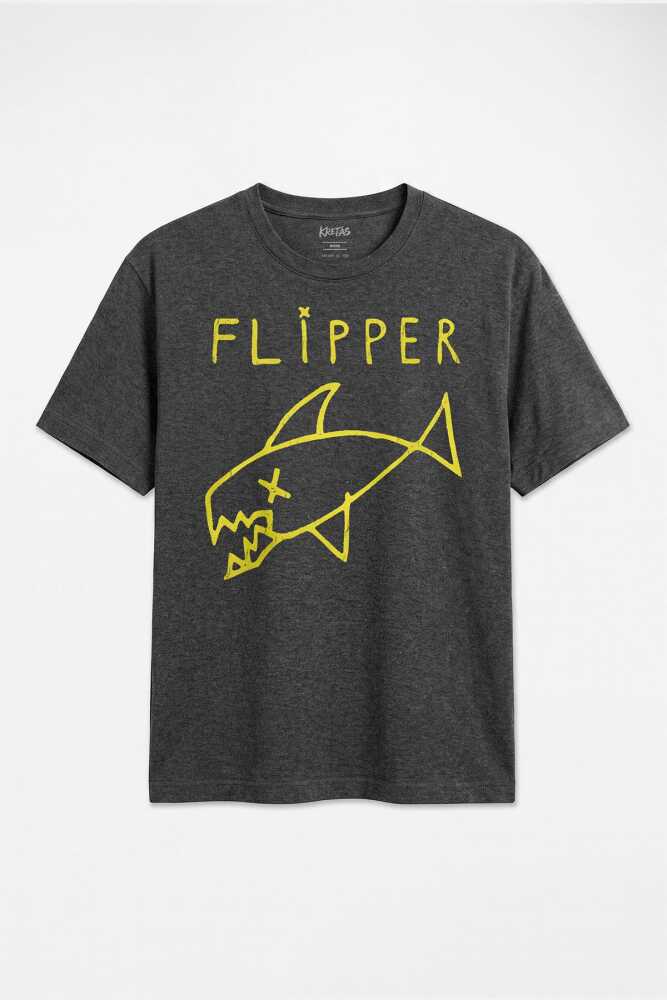 Antrasit Melanj Unisex Regular Fit Nirvana Flipper Kurt Cobain Köpek Balığı Grunge Punk Rock Tişört - 1