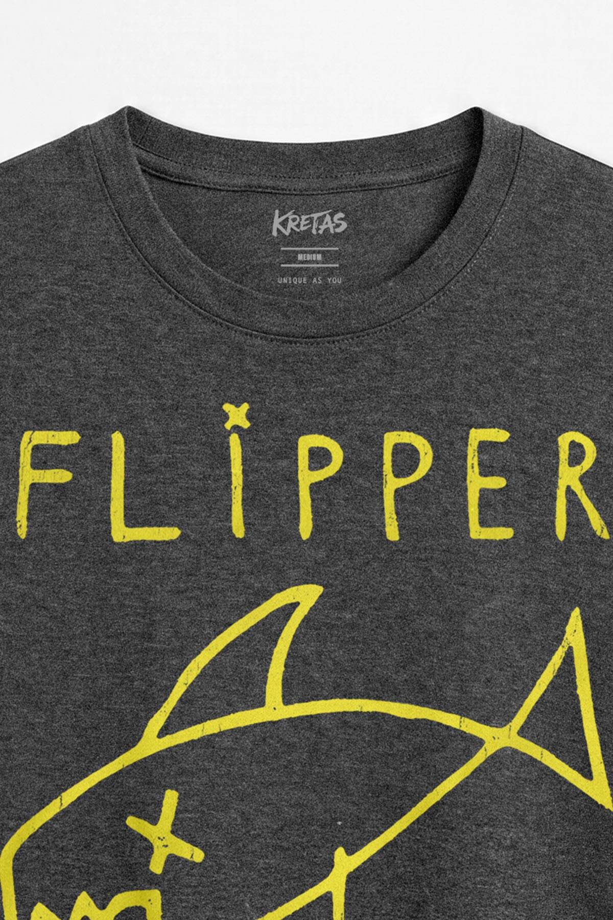 Antrasit Melanj Unisex Regular Fit Nirvana Flipper Kurt Cobain Köpek Balığı Grunge Punk Rock Tişört (1)