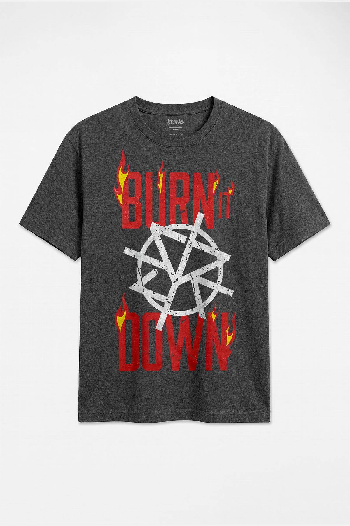 Antrasit Melanj Unisex Regular Fit Seth Rollins Burn It Down WWE Güreş Wrestling Gym Spor Tişört