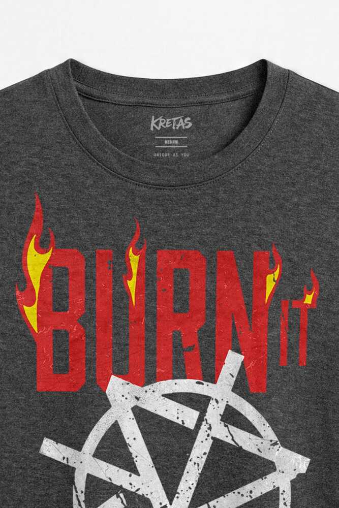 Antrasit Melanj Unisex Regular Fit Seth Rollins Burn It Down WWE Güreş Wrestling Gym Spor Tişört - 2