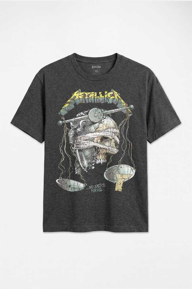 Antrasit Melanj Unisex Regular Fit Tişört Metallica And Justice For All Rock Metal Music
