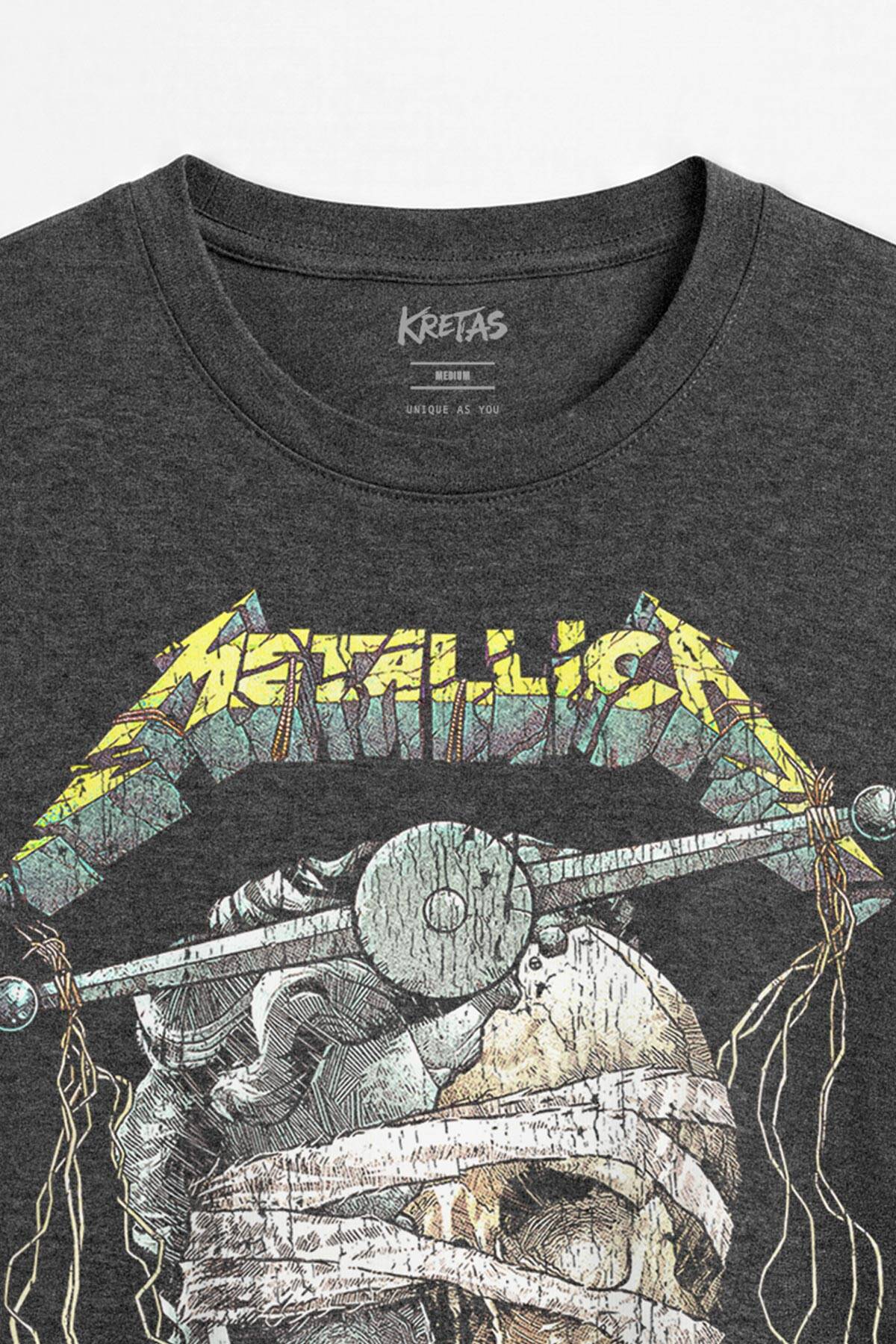 Antrasit Melanj Unisex Regular Fit Tişört Metallica And Justice For All Rock Metal Music - 2