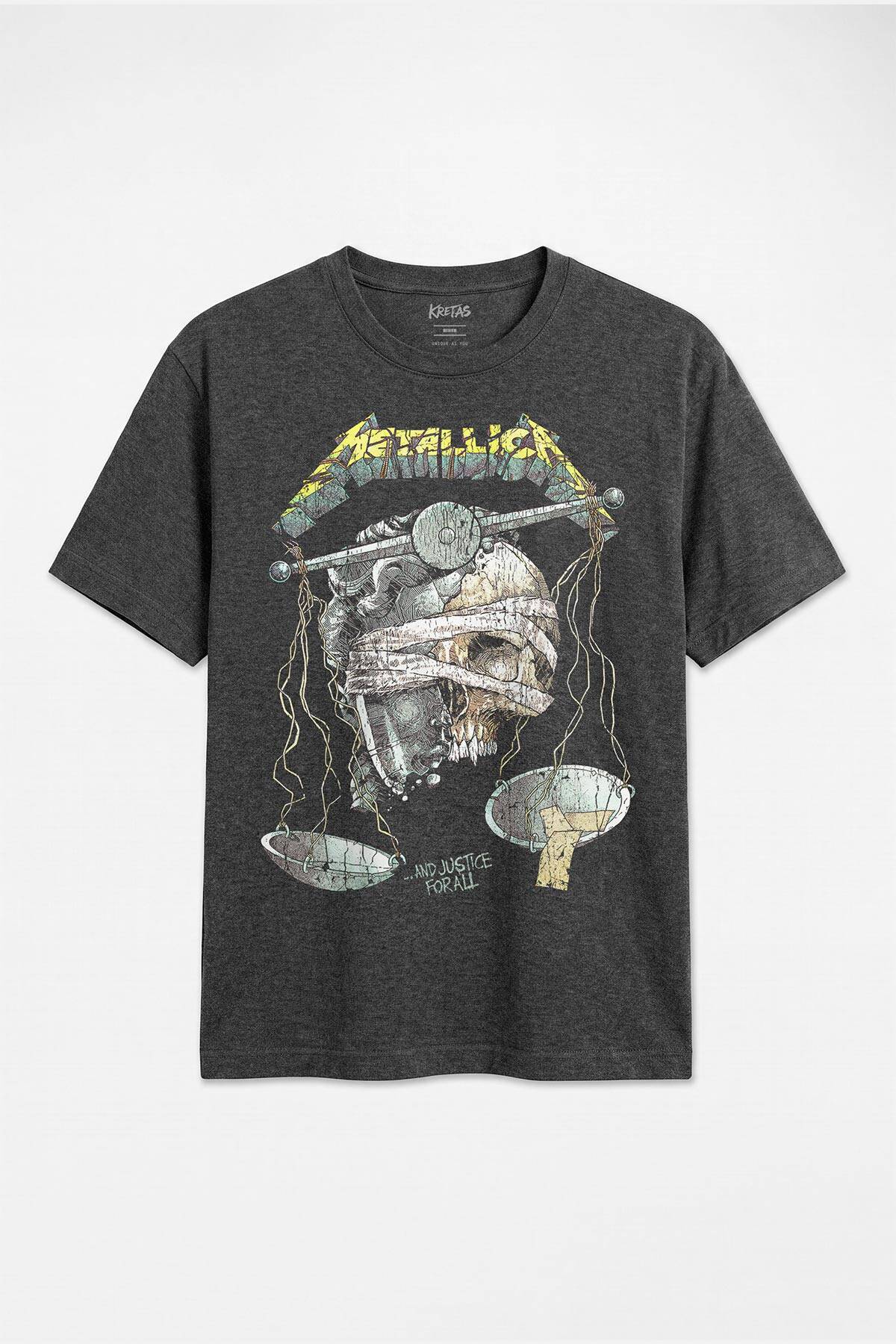 Antrasit Melanj Unisex Regular Fit Tişört Metallica And Justice For All Rock Metal Music