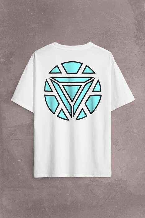 Arc Reactor Iron Man Demir Adam Sırt Ön Baskılı Oversize Tişört Unisex T-Shirt - 2