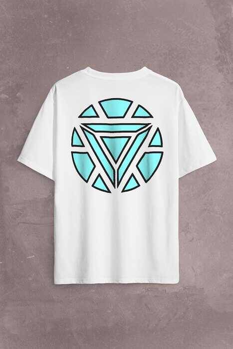 Arc Reactor Iron Man Demir Adam Sırt Ön Baskılı Oversize Tişört Unisex T-Shirt - 2