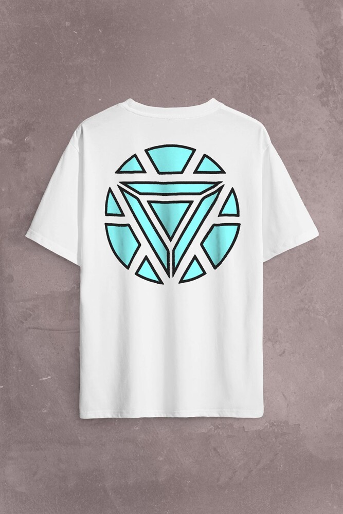 Arc Reactor Iron Man Demir Adam Sırt Ön Baskılı Oversize Tişört Unisex T-Shirt - 2