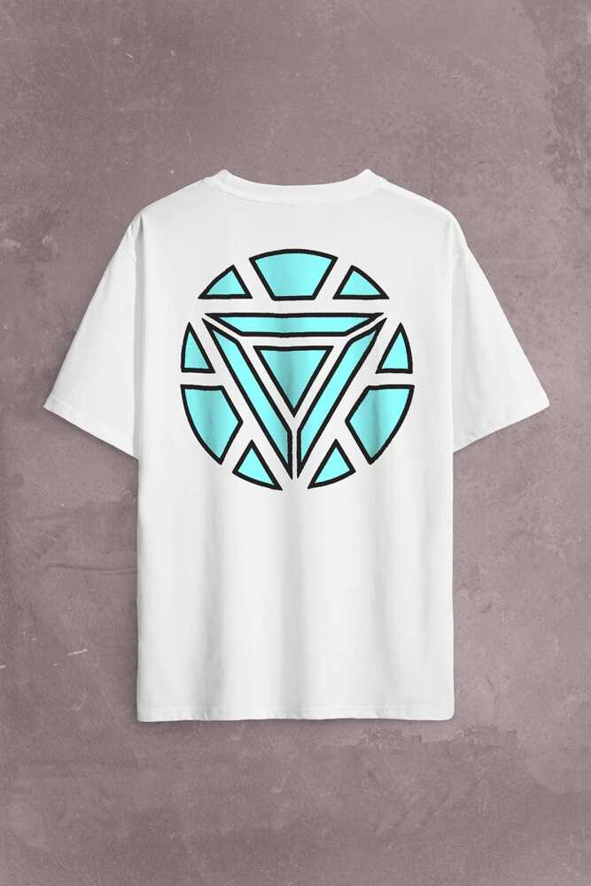 Arc Reactor Iron Man Demir Adam Sırt Ön Baskılı Oversize Tişört Unisex T-Shirt (1)