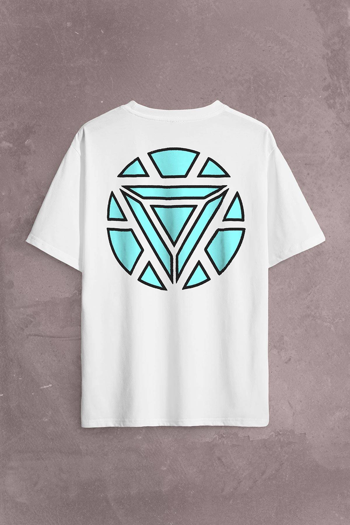 Arc Reactor Iron Man Demir Adam Sırt Ön Baskılı Oversize Tişört Unisex T-Shirt (1)