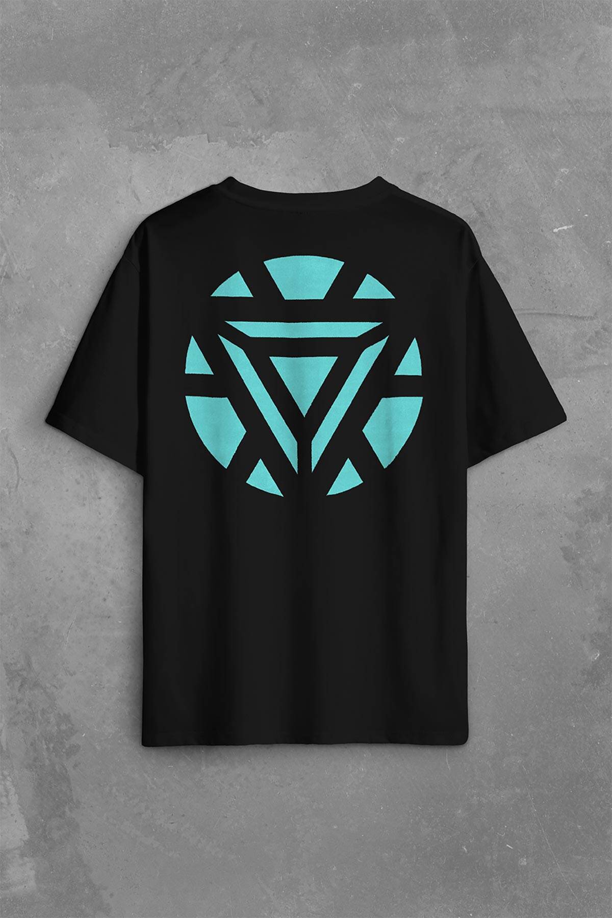 Arc Reactor Iron Man Demir Adam Sırt Ön Baskılı Oversize Tişört Unisex T-Shirt - 2