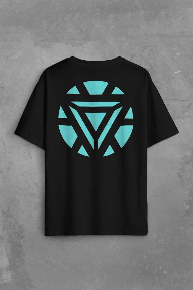 Arc Reactor Iron Man Demir Adam Sırt Ön Baskılı Oversize Tişört Unisex T-Shirt (1)