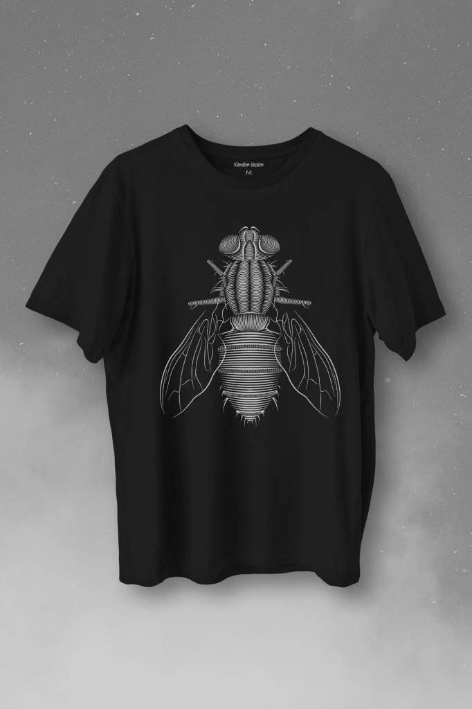 Arı Böcek Silüeti Çizimi Bal Arısı Baskılı Tişört Unisex T-Shirt