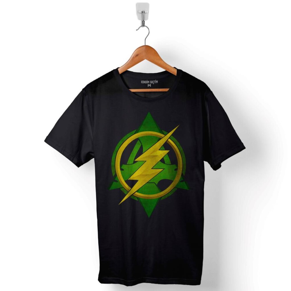 Arrow Vs Ve Flash Logo Baskılı Tişört Unisex T-Shirt - 1