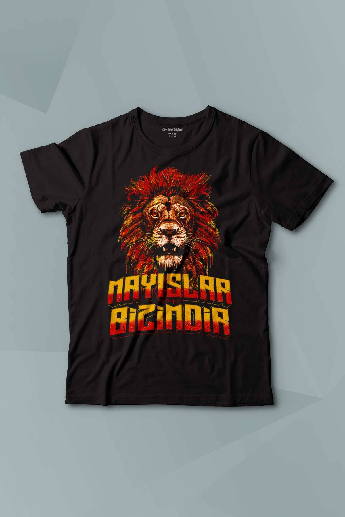 Aslan Kafası Mayıslar Bizimdir Sarı Kırmızı Yeleli Lion Baskılı Çocuk Tişört Kısa Kollu - 1
