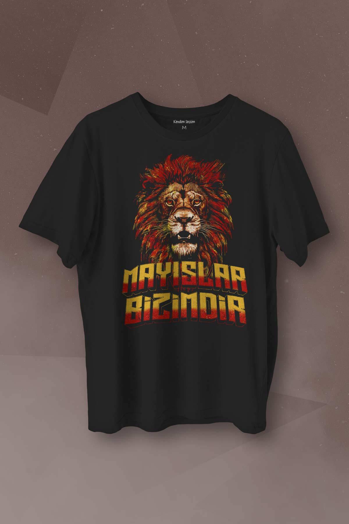 Aslan Kafası Sarı Kırmızı Yeleli Lion Baskılı Tişört Mayıslar Bizimdir - 1
