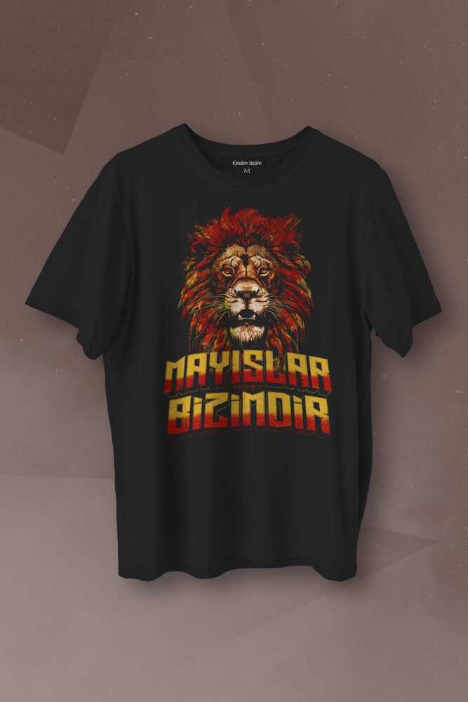 Aslan Kafası Sarı Kırmızı Yeleli Lion Baskılı Tişört Mayıslar Bizimdir - 1