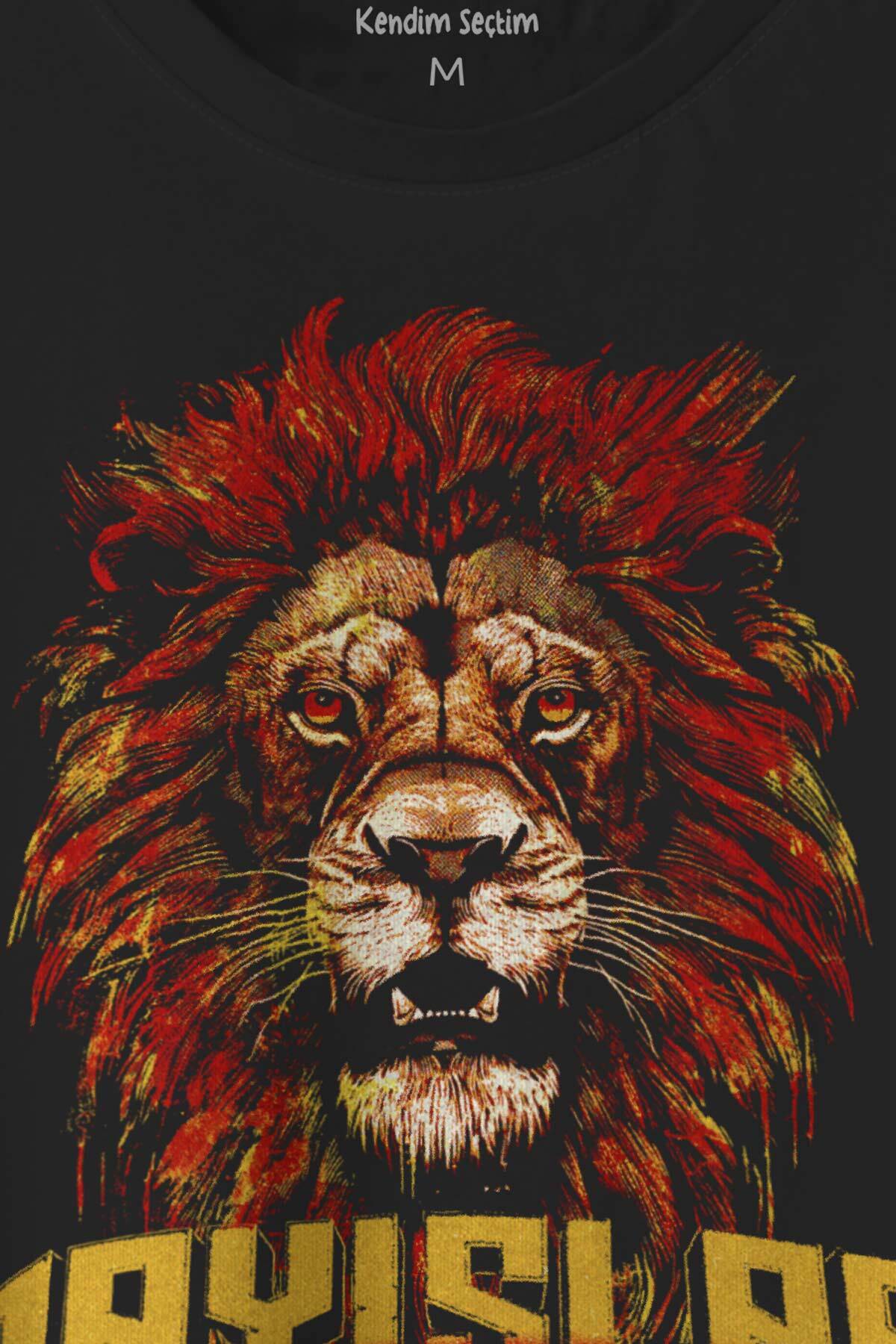 Aslan Kafası Sarı Kırmızı Yeleli Lion Baskılı Tişört Mayıslar Bizimdir (1)