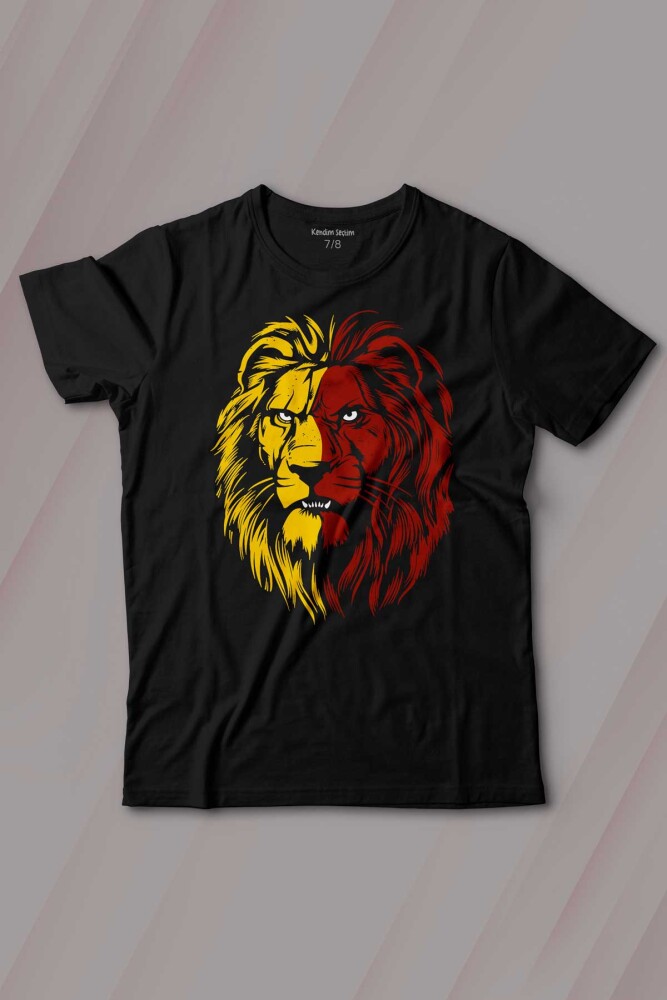 Aslan Kafası Sarı Kırmızı Yeleli Lion Head Baskılı Tişört Çocuk T-shirt - KENDİM SEÇTİM
