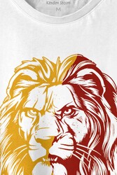 Aslan Kafası Sarı Kırmızı Yeleli Lion Head Baskılı Tişört Unisex T-shirt - 2