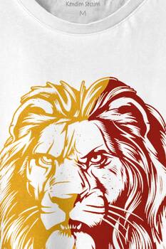 Aslan Kafası Sarı Kırmızı Yeleli Lion Head Baskılı Tişört Unisex T-shirt - 2