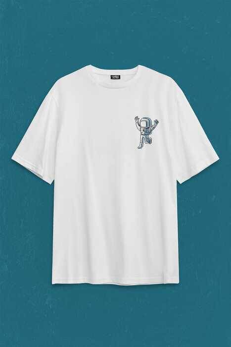 Astronot Dans Uzay Cosmos Space Galaksi Gezegen Sırt Ön Baskılı Oversize Tişört Unisex T-Shirt - 1