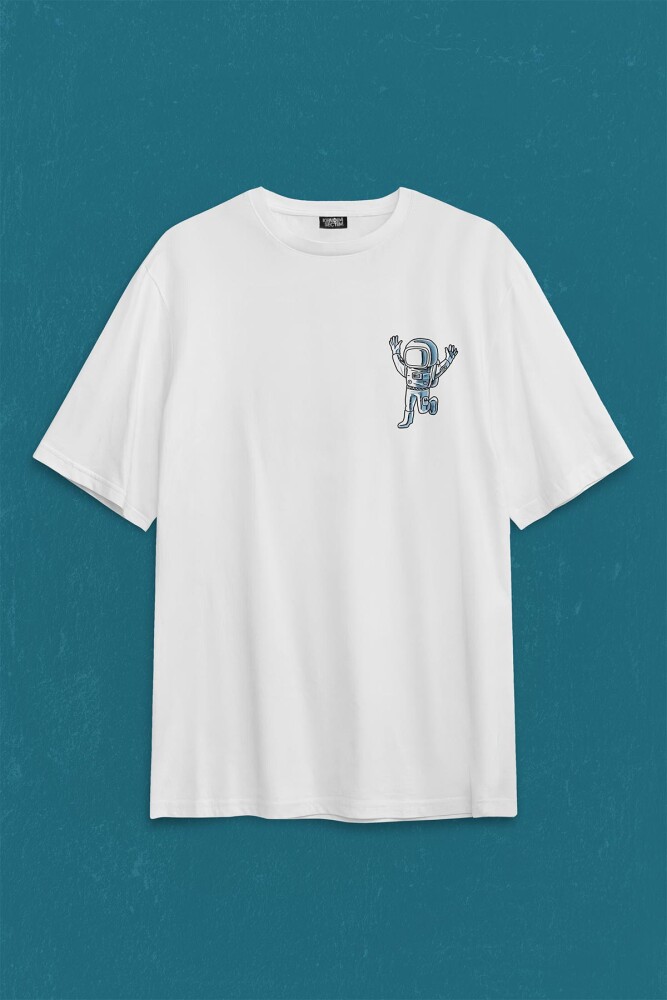 Astronot Dans Uzay Cosmos Space Galaksi Gezegen Sırt Ön Baskılı Oversize Tişört Unisex T-Shirt - 1