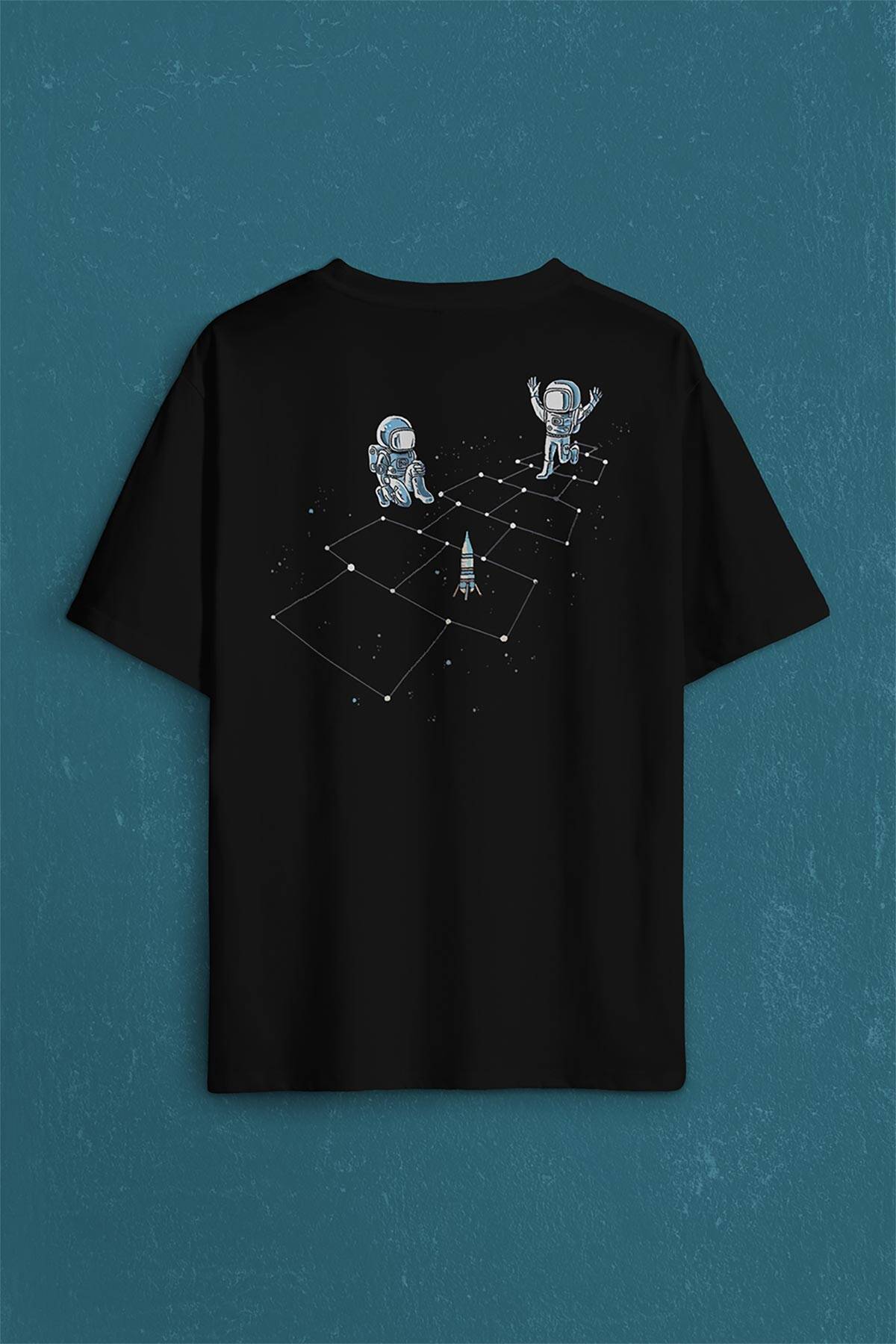 Astronot Dans Uzay Cosmos Space Galaksi Gezegen Sırt Ön Baskılı Oversize Tişört Unisex T-Shirt (1)