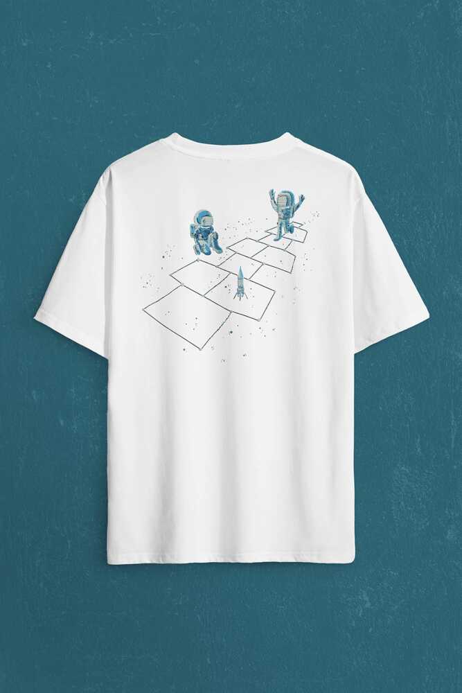 Astronot Dans Uzay Cosmos Space Galaksi Gezegen Sırt Ön Baskılı Oversize Tişört Unisex T-Shirt - 2