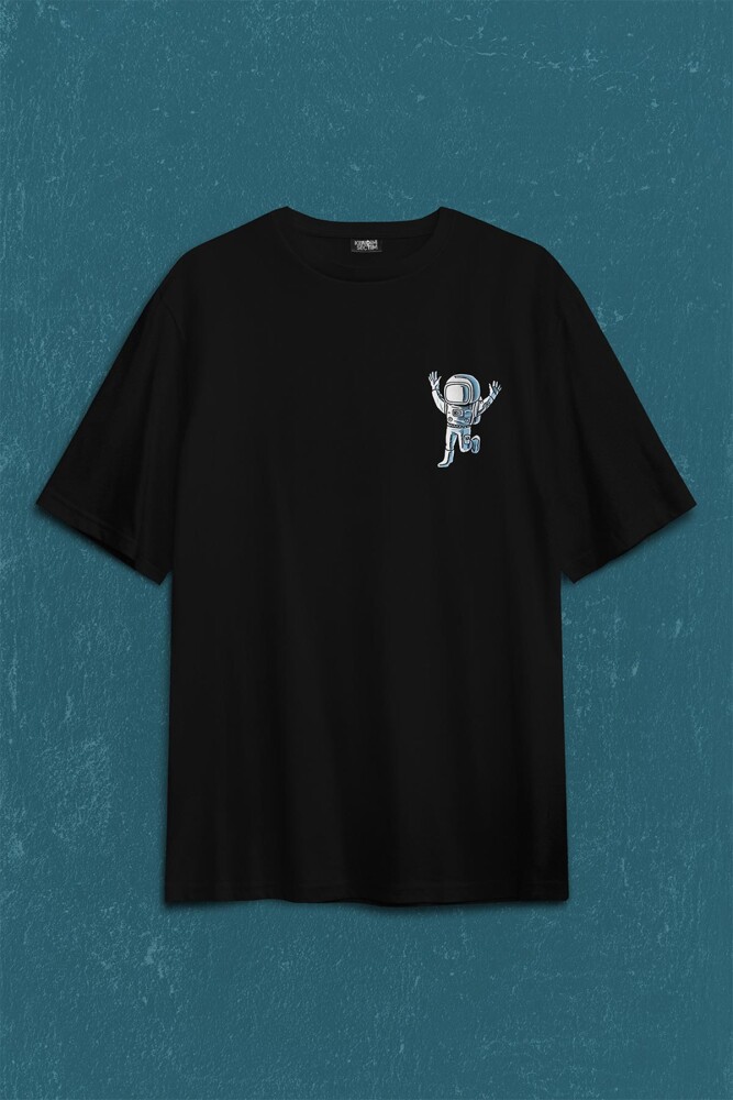 Astronot Dans Uzay Cosmos Space Galaksi Gezegen Sırt Ön Baskılı Oversize Tişört Unisex T-Shirt - 1