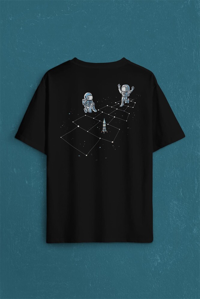 Astronot Dans Uzay Cosmos Space Galaksi Gezegen Sırt Ön Baskılı Oversize Tişört Unisex T-Shirt - 2