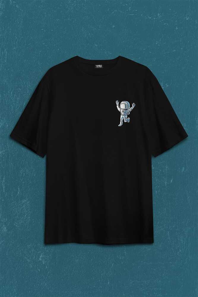 Astronot Dans Uzay Cosmos Space Galaksi Gezegen Sırt Ön Baskılı Oversize Tişört Unisex T-Shirt
