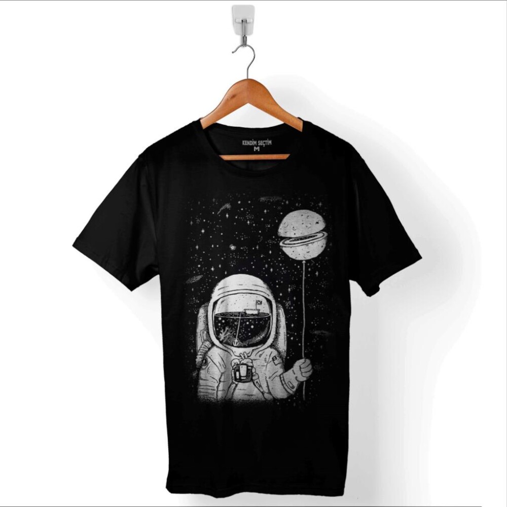 Astronot Uzay Cosmos Ay Dünya Gezegen Galaksi Baskılı Tişört Unisex T-Shirt - 1
