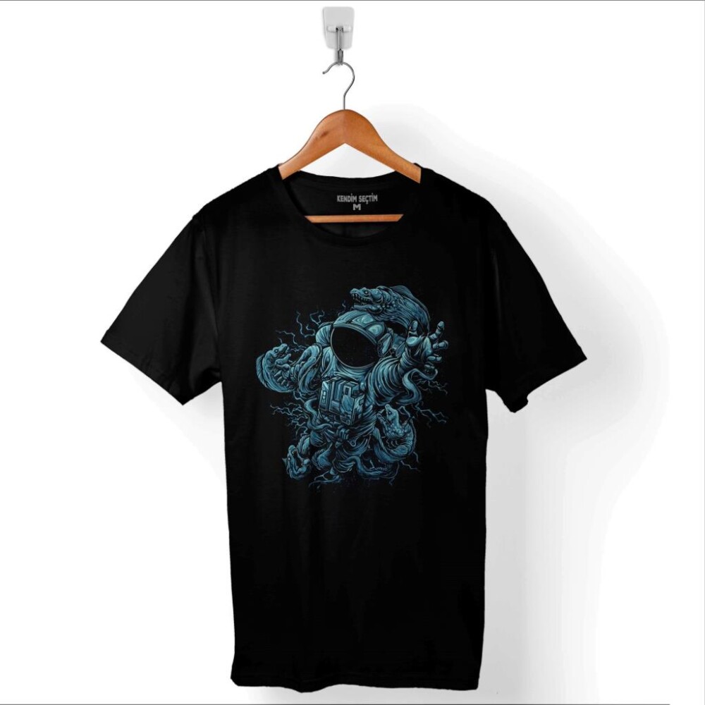 Astronot Uzay Cosmos Ay Dünya Gezegen Galaksi Baskılı Tişört Unisex T-Shirt - 1