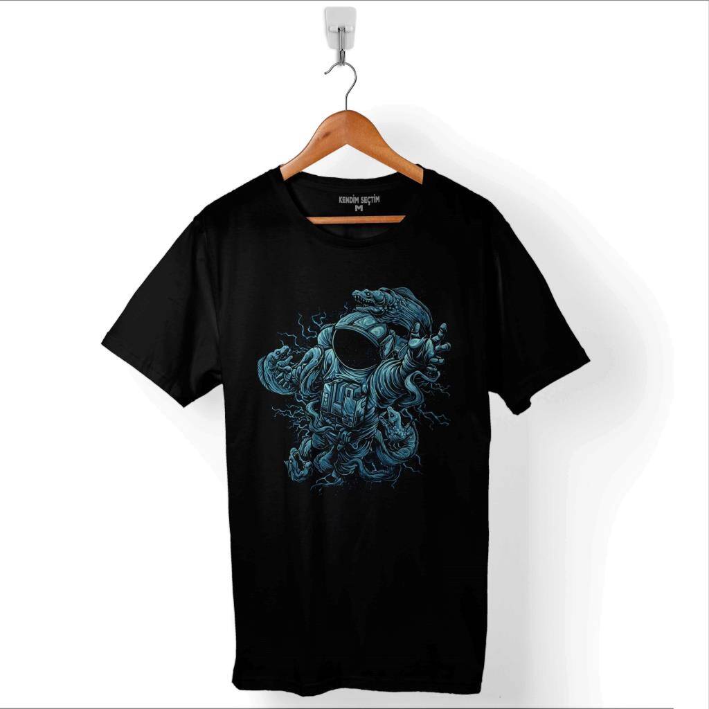 Astronot Uzay Cosmos Ay Dünya Gezegen Galaksi Baskılı Tişört Unisex T-Shirt - 1